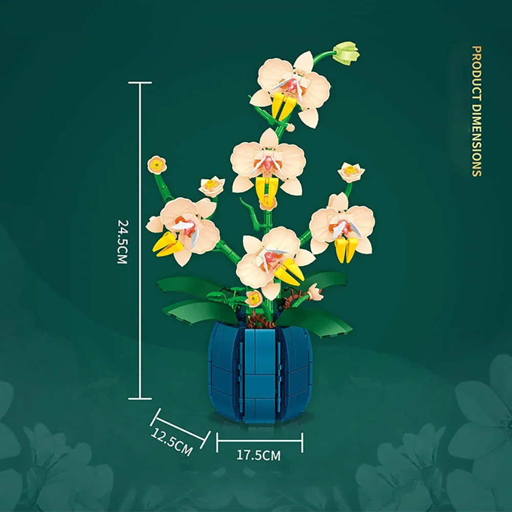 Lustiger Orchideen-Blumenstrauß Blumenblöcke Bonsai-Pflanzenmodell Bausteine Romantische DIY-Heimdekoration für Kinder Geschenk Spielzeug – Detail 5