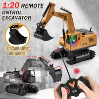 5 Channels 1:20 RC Trucks Remote Control Excavator Alloy Bucket Electric Light Music Crawler Construction Vehicle Toy Boy 2