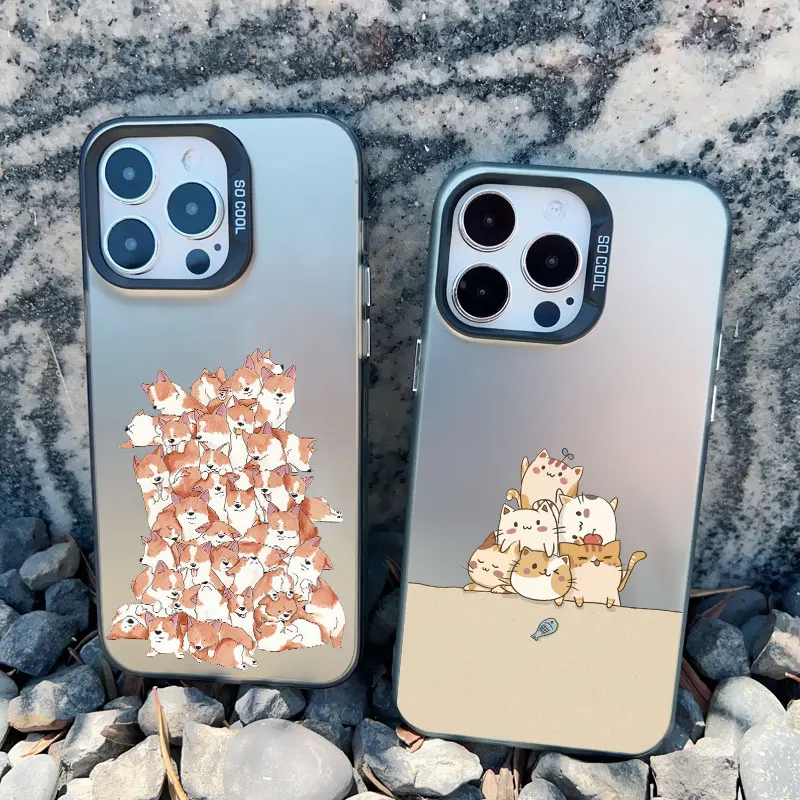 Gestapelte Katzen-Handyhülle für iPhone 17 16 15 14 Pro Max 13 Mini 12 11 Pro Max 15 14 Plus Laser-Cover Mädchen Süße Geschenke Handyhüllen