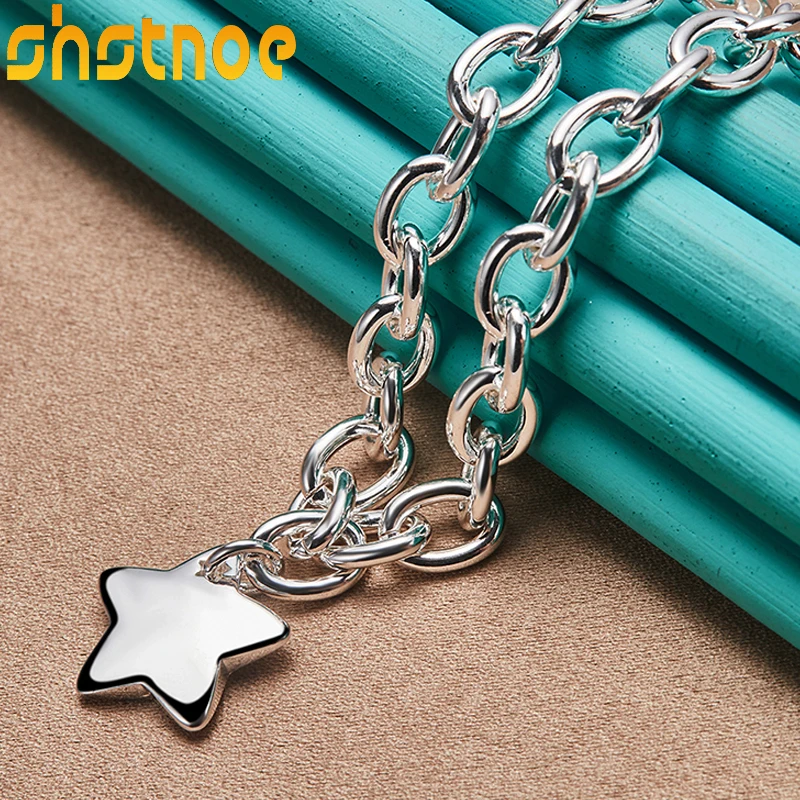 SHSTONE 925 Sterling Silver Star Pendant 18 Inch Chain Necklace For