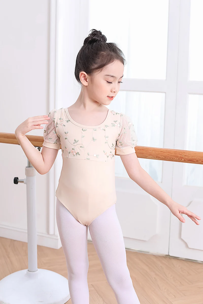 Leotardo de baile de Ballet para niños, ropa de práctica de manga corta,  color amarillo claro, leotardos de baile de gimnasia para niñas