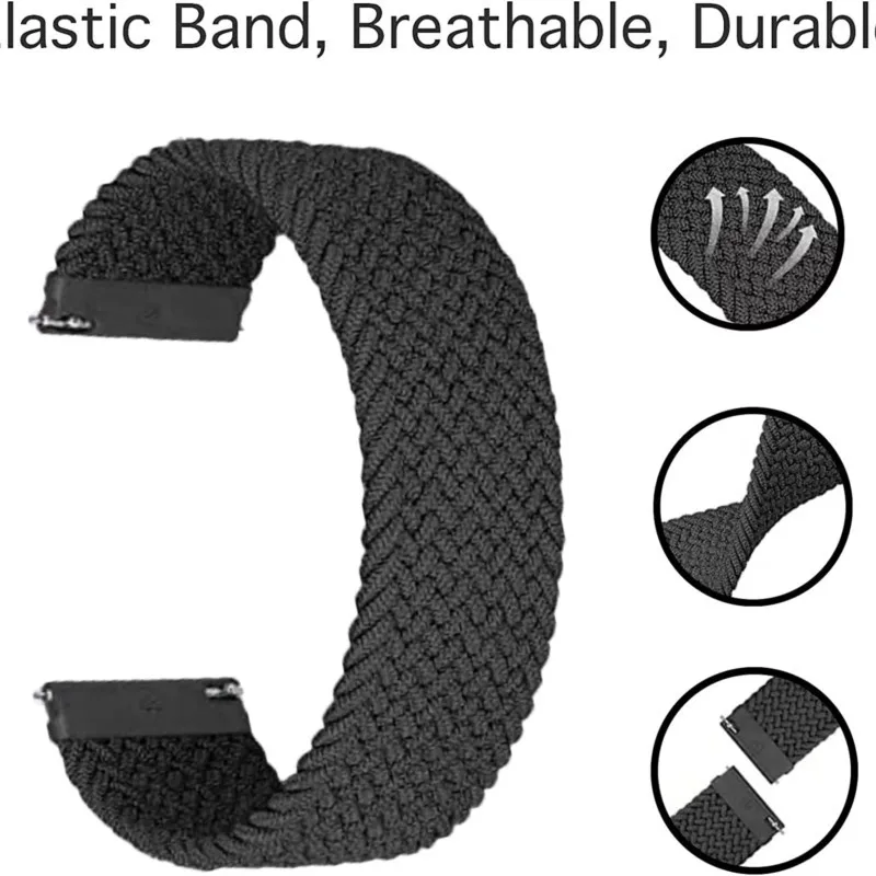 Braided Solo Loop Sport Strap for Smartwatch - 22mm Replaceable Bracelet Strap