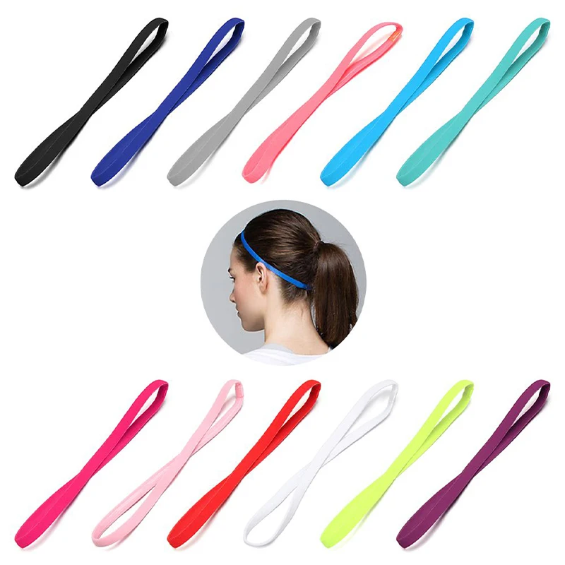 Sports Headbands Candy Color Women Men Yoga Hair Bands Sports Headband Non-slip Running Elastic Rubber Sweatband Hair Accessories