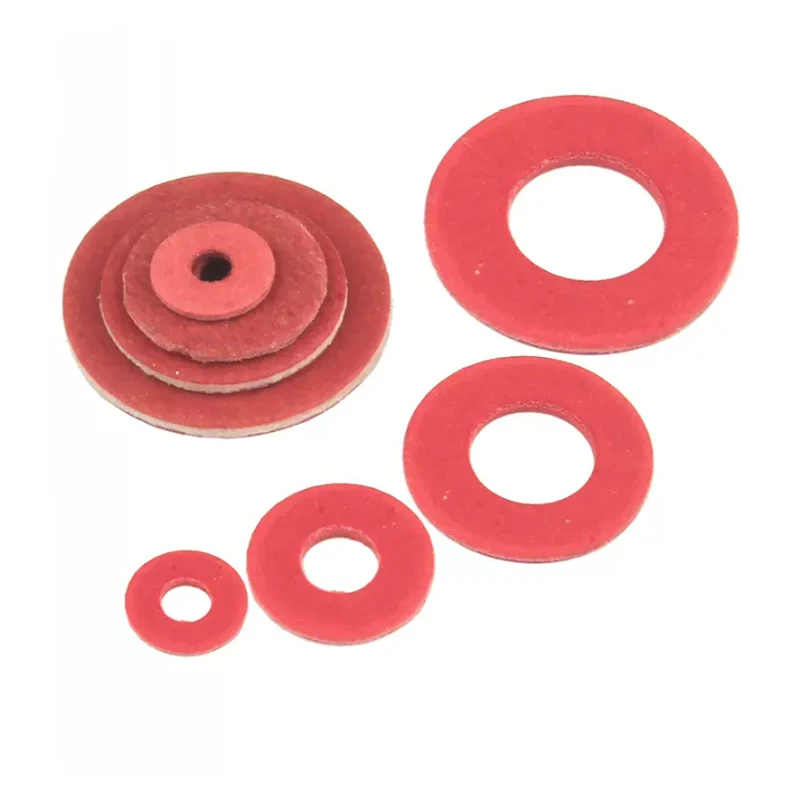 

100pcs M2.5 M3 M5 M6 M8 M10 Red Steel Paper Fiber Insulating Flat Washer Insulation Plain Gasket Pad Ring Spacer Ring Assortment