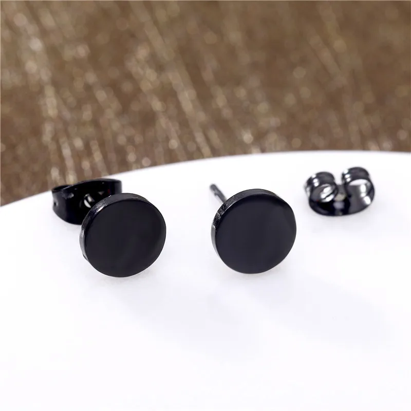 3MM-10MM Punk Kleine Schwarze Runde Edelstahl Herren Ohrstecker Für Frauen Minimalistische Piercings Ohrschmuck Y2k Zubehör – Detail 7
