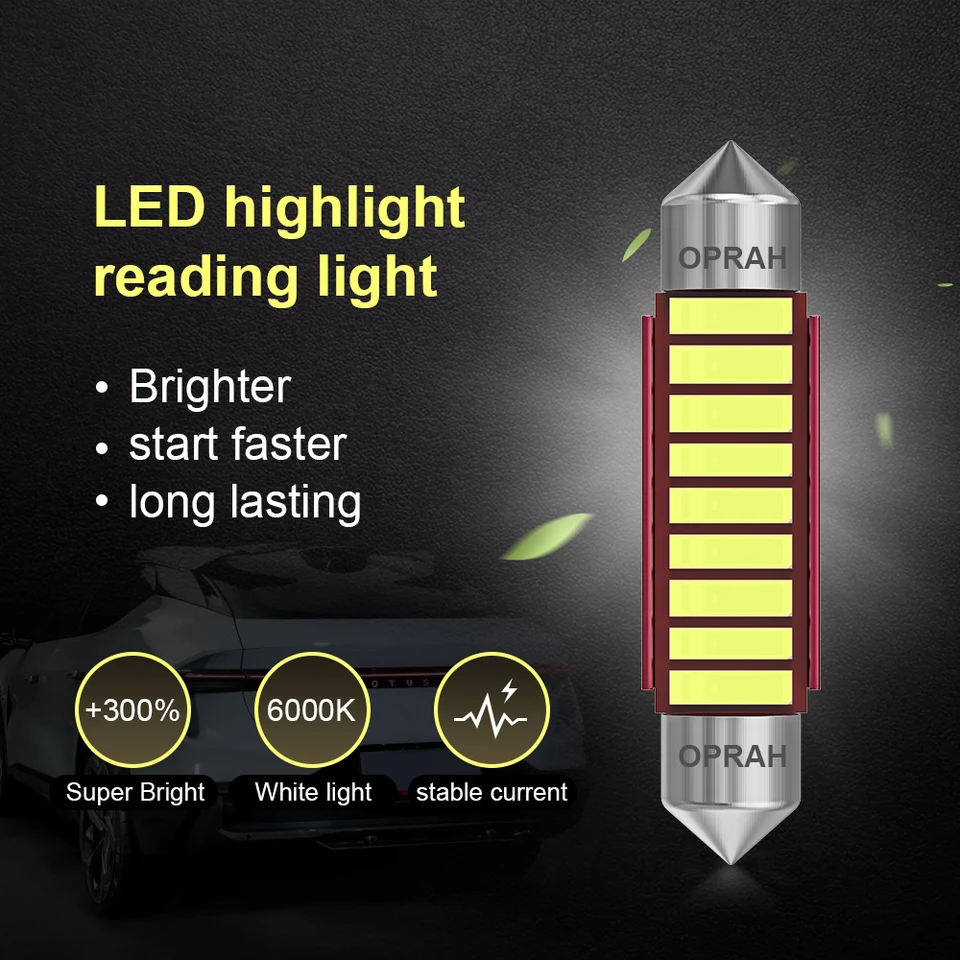 2-Pack 12V 36mm LED Festoon Interior Car Lights – Bright White 6000K, Dome/Map/Glove Box Bulbs
