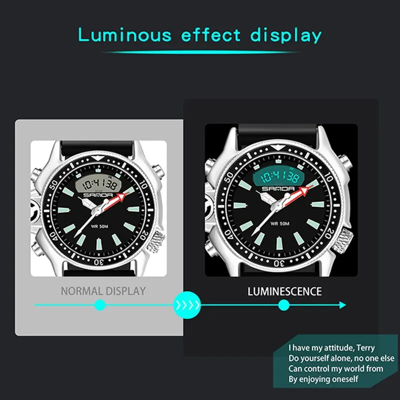 Sanda Sport Men Quartz Digital Watch Creative Diving Watches Men Waterproof Alarm Watch Dual Display Clock Relogio Masculino, Alina Gadgets