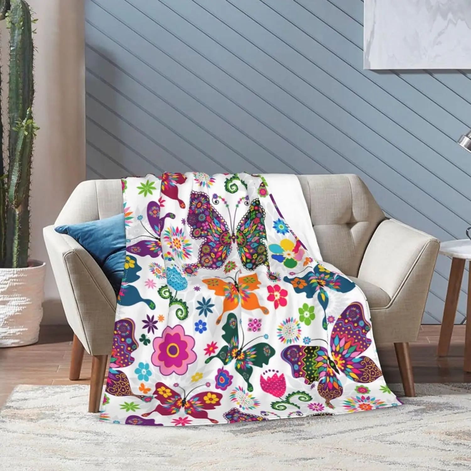 

Fuzzy Throw Blanket Colorful Butterflies and Flowers Fluffy Warm Blankets Soft Blankets Decorative for Couch Bed Sofa Bedroom