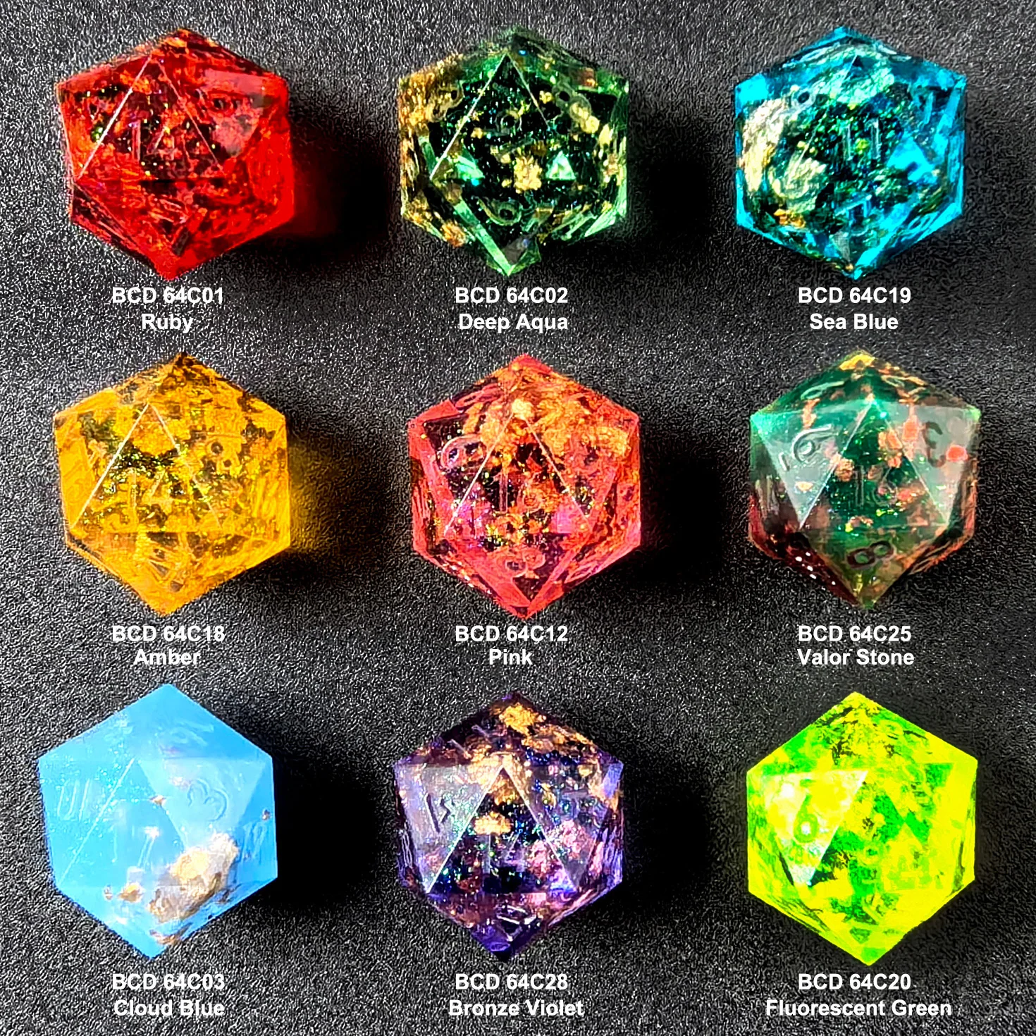 Unpainted Shimmery Sharp Edge DND Dice Set with Golden foil, Handmade 7 Piece Razor Edged Polyhedral RPG Dice Set 5