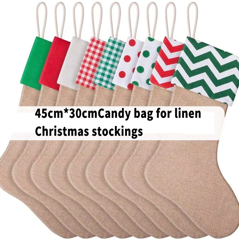 

45x30CM large cotton linen Christmas stockings gift packaging bag Christmas party children candy packaging linen bag