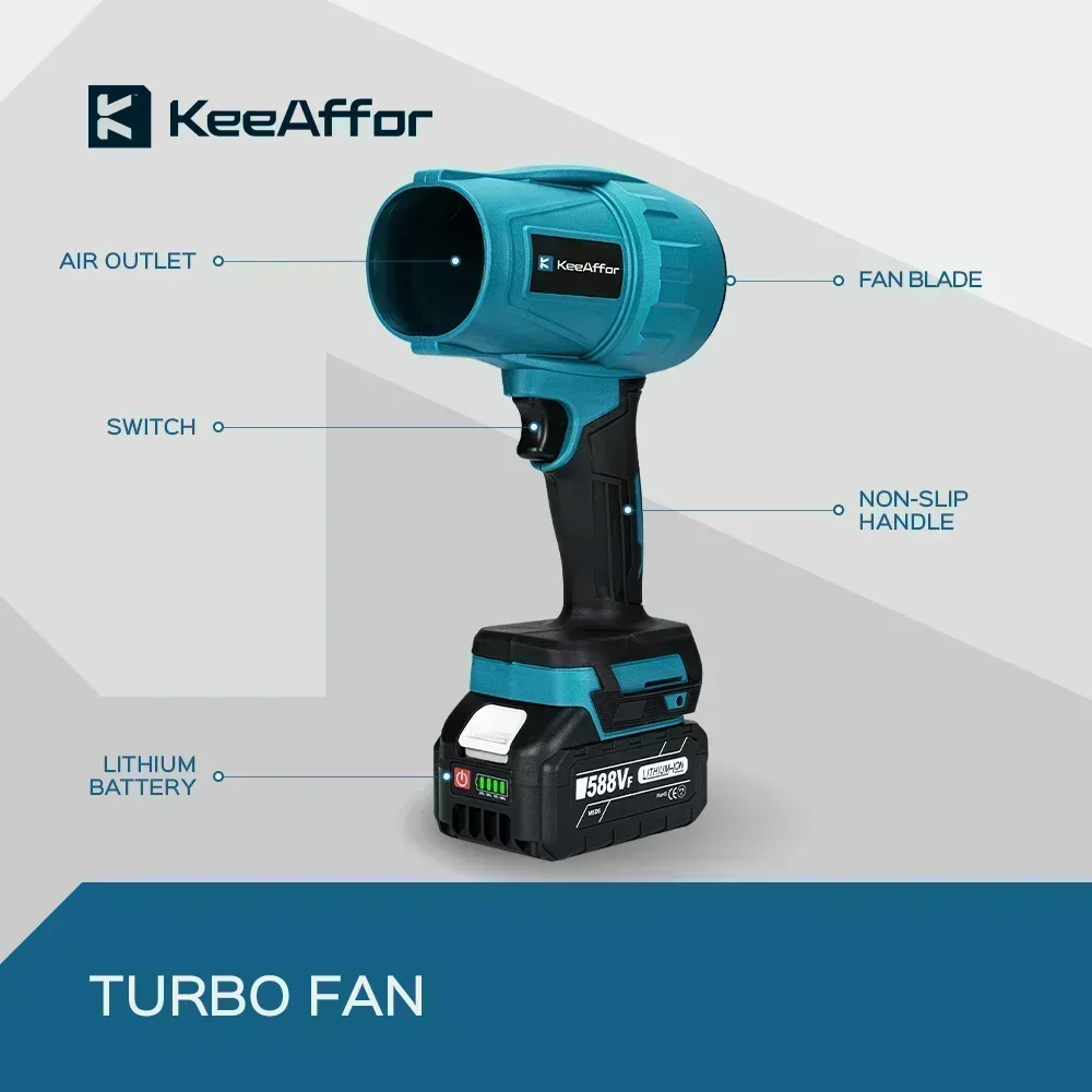 KEEAFFOR 200M/S Brushless Turbo Jet Fan 2000W Cordless Electric Air Blower Violent Handheld Power Tool for Makita 18V Battery 4