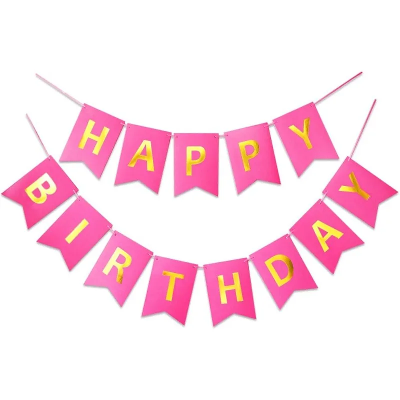 

Rose Pink Happy Birthday Banner Signs Golden Sparkle Birthday Party Bunting Funny Supplies for Girl Birthday Party Decorations