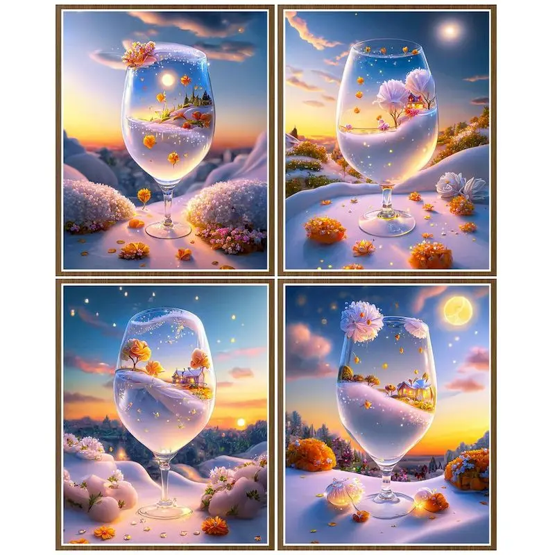 

CHENISTORY Wine Glass Snow Scenery Painting By Number Kits Handpainted Snow Picture Drawing On Canvas Home Decor DIY Gift