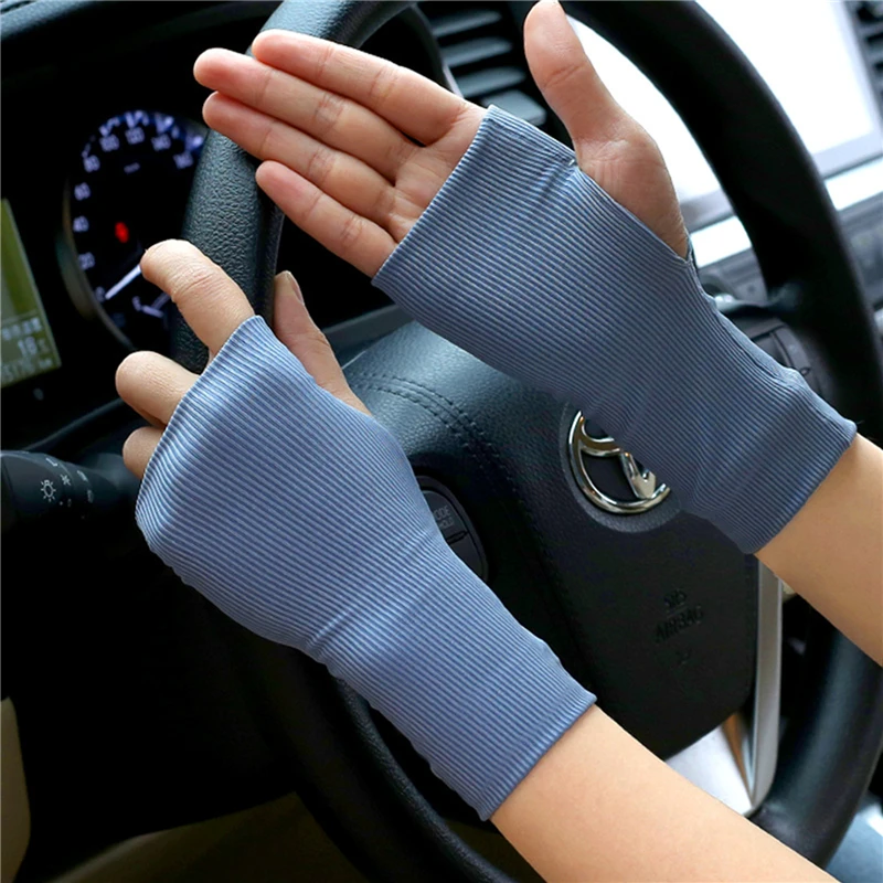 Half Finger Gloves, Fingerless Gloves, Sunscreen Gloves-1Pair Summer Women's Sunscreen Half Finger Anti-UV Breathable Driving Gloves