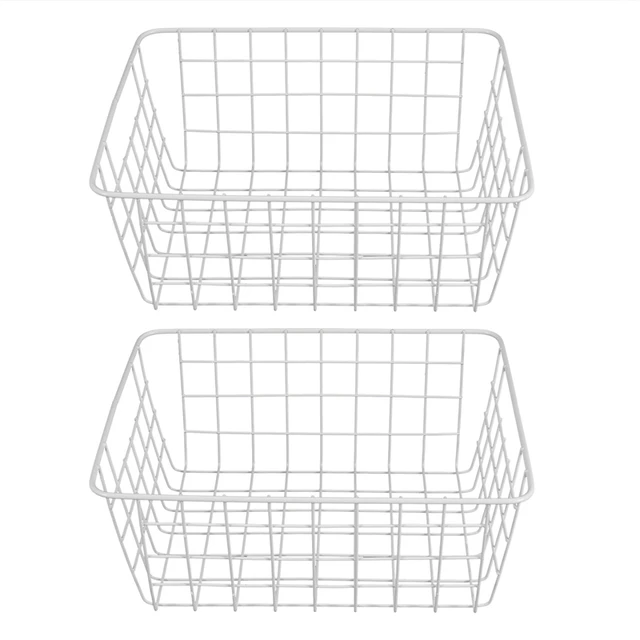 14 Upright Freezer Storage Baskets, White Wire Storage Bins Large Bakset  for Freezer, Pantry, Bathroom Organizing, Set of 4 