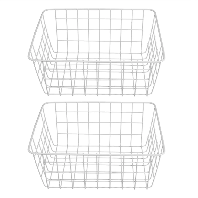 2 Pack Wire Storage Baskets, Farmhouse Metal Wire Basket Freezer