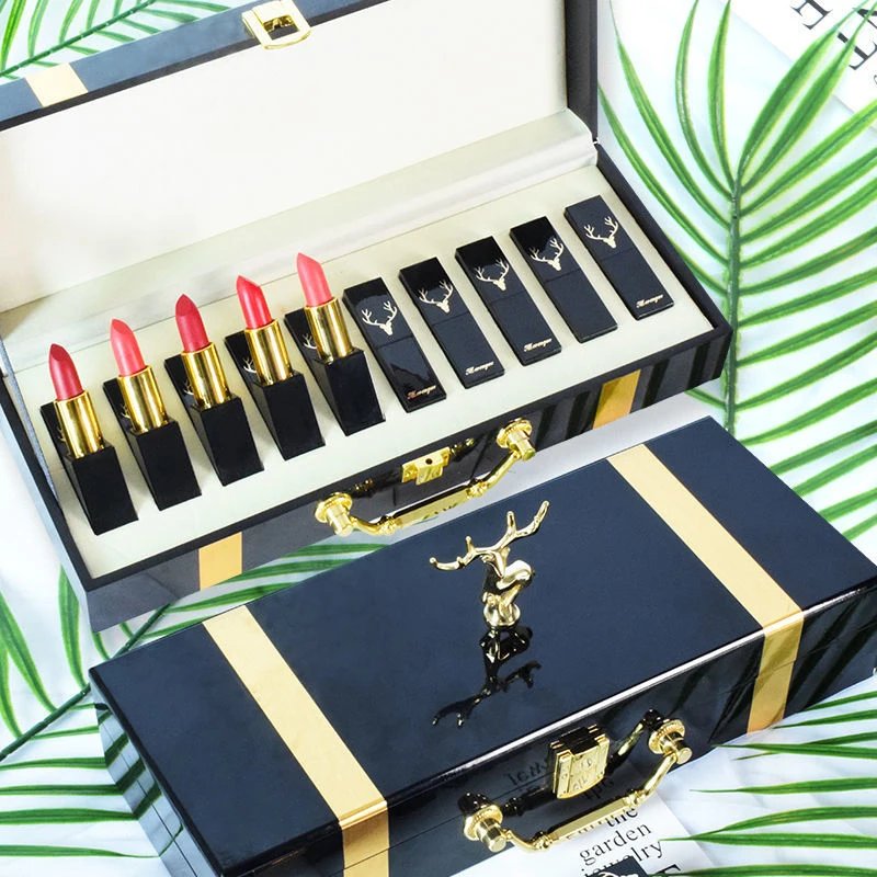 Christmas Lipstick Set Wooden Box Lip Gloss Collection Not Easy to Fade Moisturizing Nude Makeup Kit Birthday Gift 10 Pcs 4