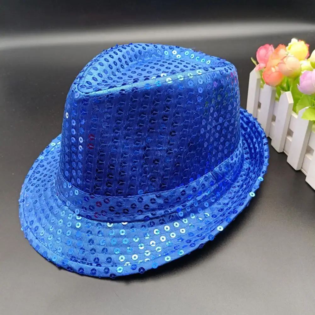 Adult Kids Sequins Jazz Hat Boys Girls Fedoras Short Brim Hemming Performance Sequins Hat Party Holiday Caps Carnival Hat images - 6