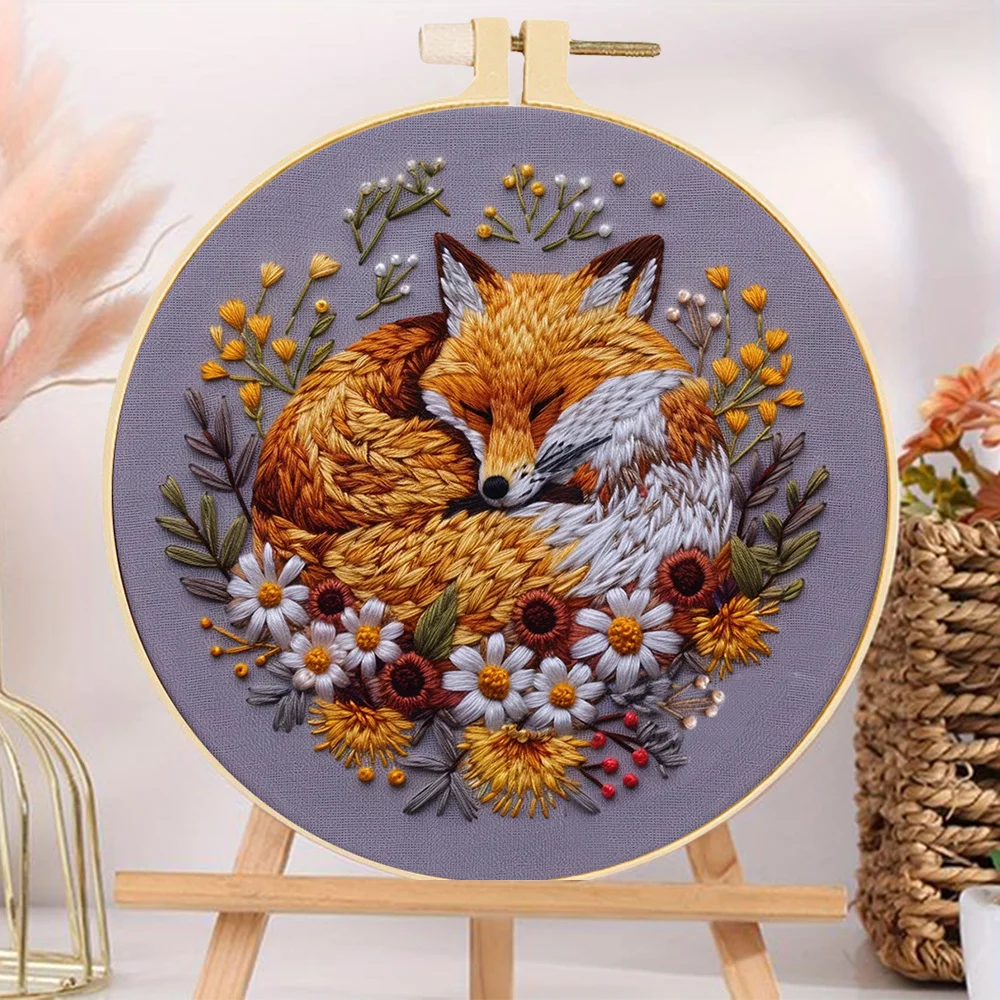 Animal Flowers Embroidery Kit Adult Handmade Sewing Beginners Home Decoration