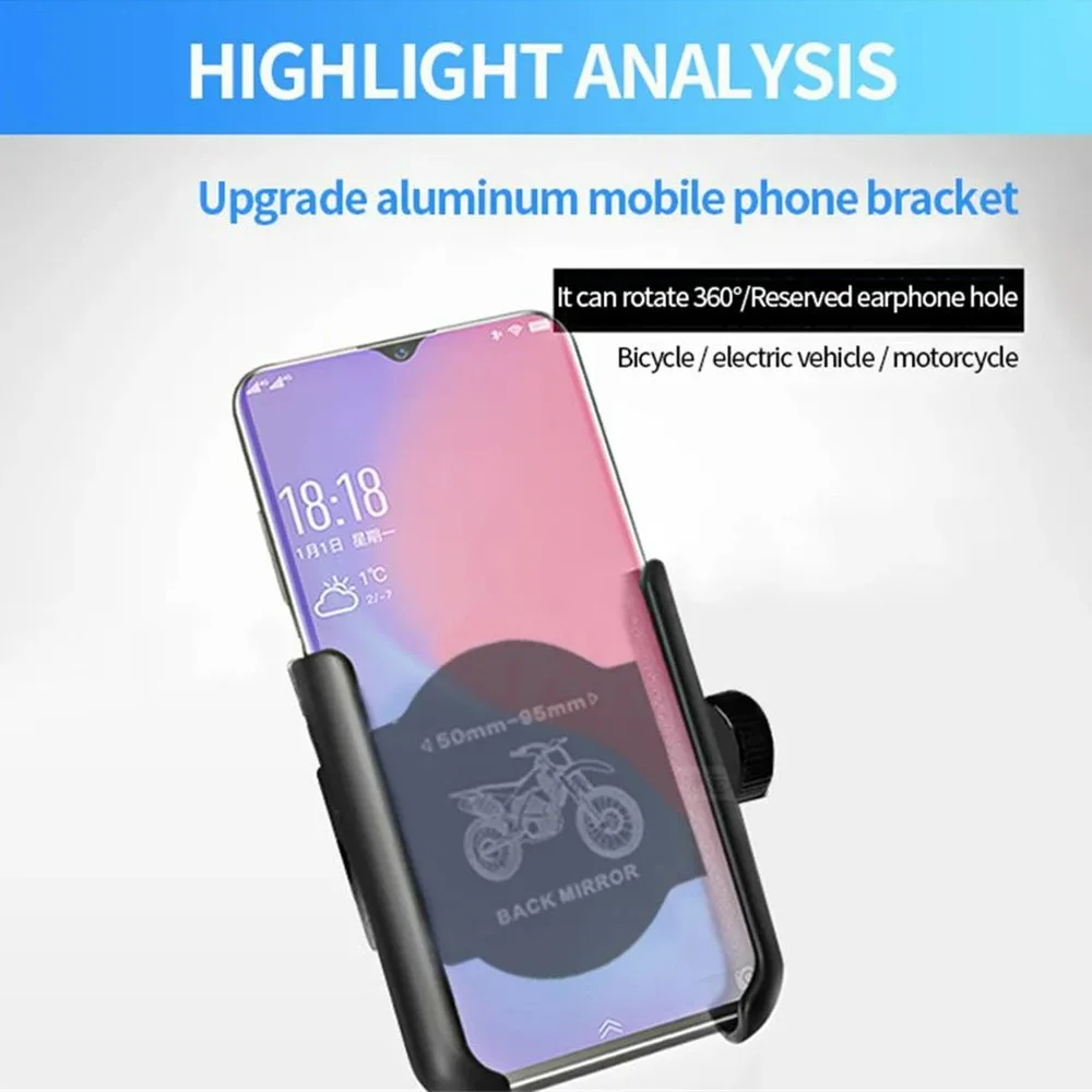 Aluminium Legierung Fahrrad Telefon Halter GPS Halterung Rückspiegel Halterung Clip Moto Lenker Für Xiaomi iPhone Samsung Huawei Telefon – Detail 10