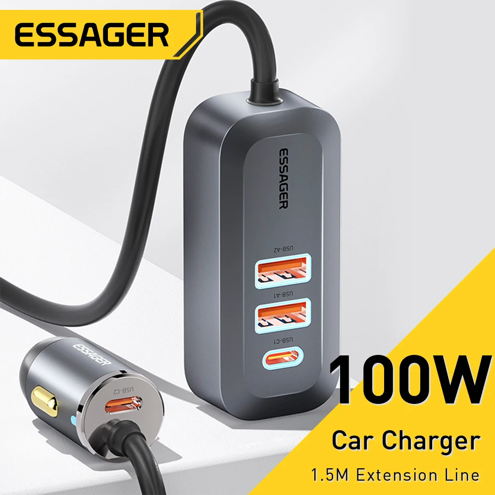  Essager PD 100W USB Car Charger 4 Ports USB Type C Quick Charger Mobile Phone Charger For iPhone 14 13 12 Xiaomi Samsung S22 S21 