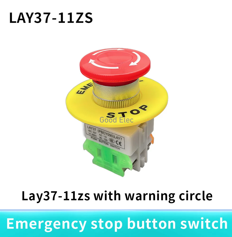 

1PCS LAY37-11ZS Red Mushroom Cap 1NO 1NC DPST Emergency Stop Push Button Switch AC 660V 10A e-stop switch