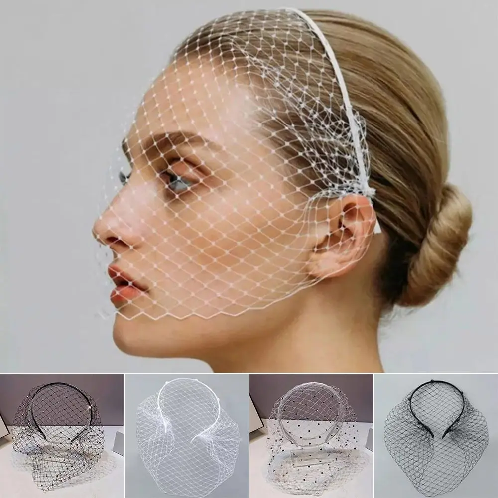 Retro Eleganter Vogelkäfigschleier Weiß Schwarz Stirnband Schleier für Bräute Abdeckung Gesichtsnetz Maske Haarschmuck Frauen Mädchen Hochzeit Kopfbedeckung