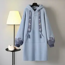 Estilo maré nacional cheongsam primavera chinesa hoodies vestidos novo vestido feminino chinês temperamento elementos harajuku moletom