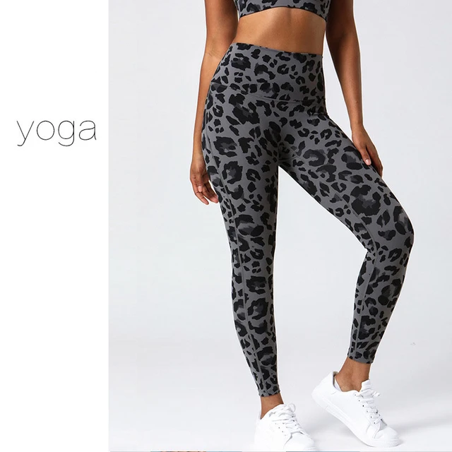 Yoga Pants Women's High-Waisted Nude Yoga Suit, Buffed Nine-Point Sports  Peach Hip Fitness Tights, Leopard Print And Solid Color - AliExpress