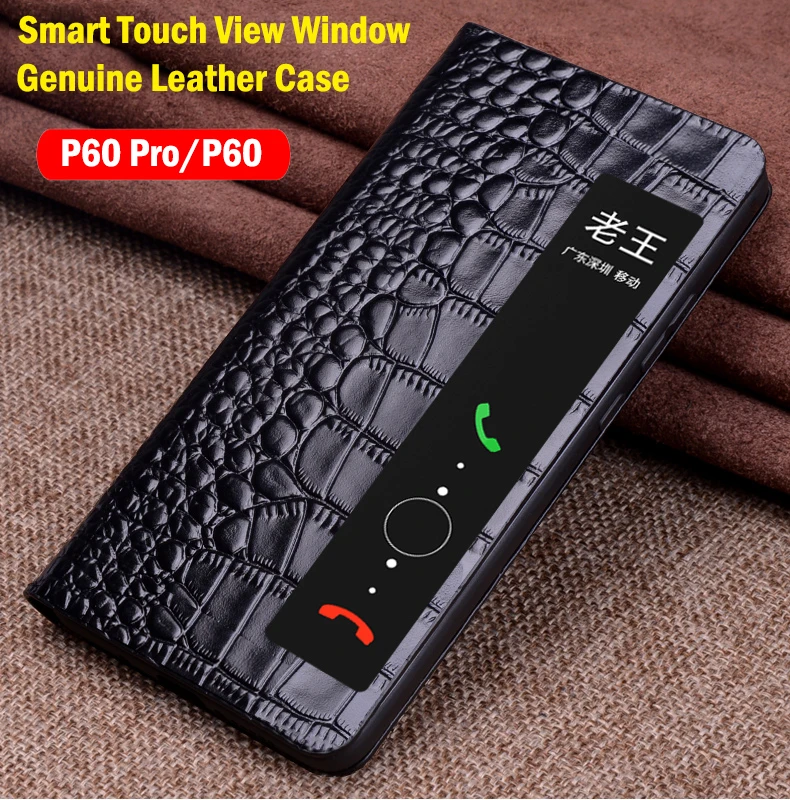 

Smart Touch View Window Funda for Huawei P60 Pro Case Genuine Leather Flip Capa for Huawei P60 Pro Flip Case Phone Cover