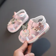 

Baby Girls Cute Sandals Summer New Fashion with Butterfly Hook & Loop First Walker Shoes Drop Shipping Flat Solid Pink Non-slip
