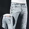 Slim Skinny Jeans Men New Elastic Korean Design Fashion Multi-Button Blue White Vintage Wash Cotton Stretch Denim Pants Trousers