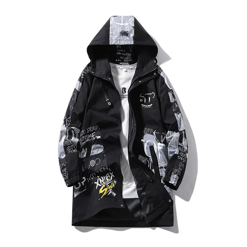 VERSMA Korean Style Black Vintage Gothic Punk Men Hooded Trench Coat Autumn Youth Long Jacket Coat Women Plus Size Mens Overcoat