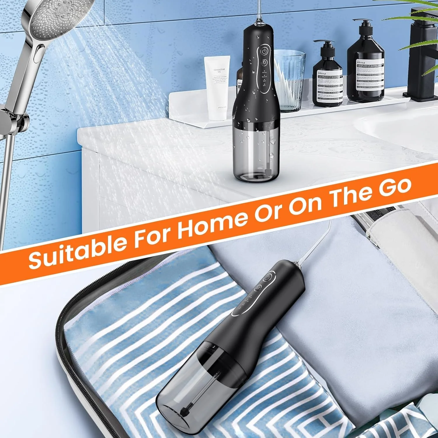 무선 치실 세정기, 깊은 세정을 위한 4가지 작동 모드, 휴대용 충전식 전기 치실 구강 세정기