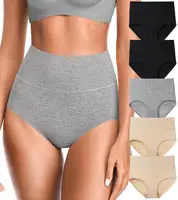 Sous-vêtements taille haute pour femmes, 4 pièces, contrôle du ventre, couverture complète, culotte en coton pour dames, slip extensible doux 1