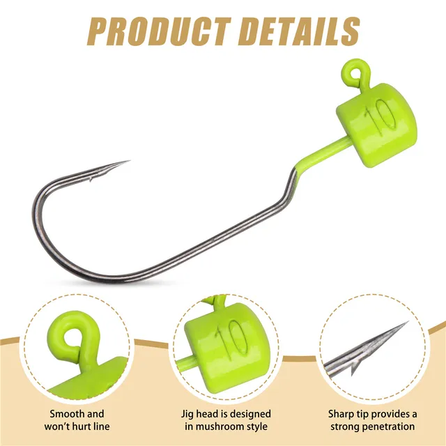 Tete De Jig 25Pcs Ned Rig Baits Hooks Finesse Mushroom Fishing Crappie Jig Heads