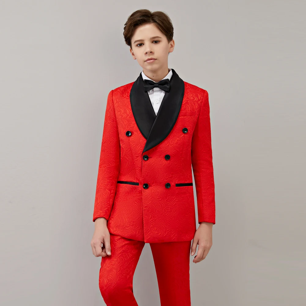Children Formal Double Breasted Suit Set Boy New Wedding Party Peformance Costume Kids Blazer Pants 2pcs Clothing Set Six button