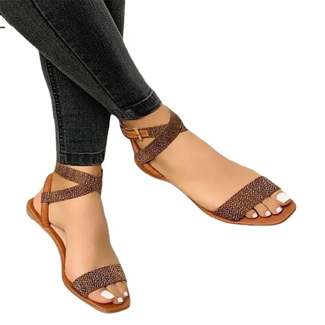 Sandalias tobilleras cómodas con punta abierta para mujer, zapatos de Color liso para playa y exteriores, a la moda, novedad de verano - Image 5