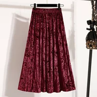 Autumn Winter Girls New A-line Velvet Skirt 2026 Plus Size Gold Velvet Half Pleated Skirt Solid Versatile High Waist Mid Skirt - Image 2