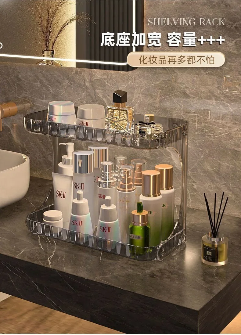 Bathroom Organizer Shelf Acrylic Makeup Storage Rack Skincare Cosmetic Liptick Holder Double Layer Perfume Desk Display Stand