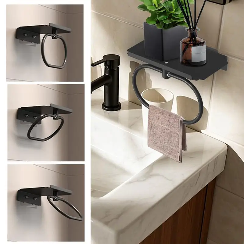 Hand Towel Holder Shower Accessories Holder Heavy Duty Bath Accessories No Drilling Wall Mounted Towel Hanger With Shelf For