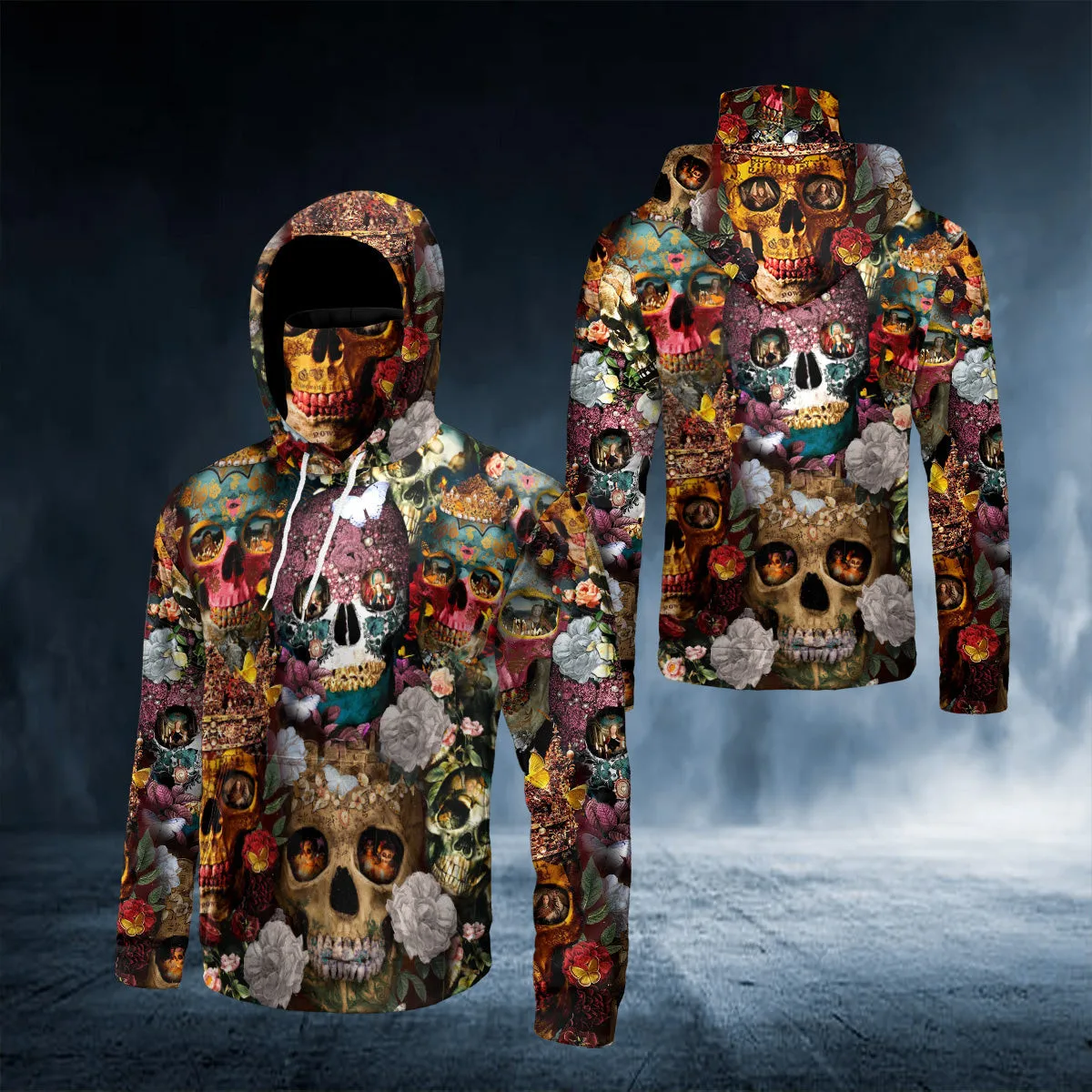 Flaming Grim Reaper Art 3D Printed Bandana Hoodie US Size Women For Men Casual Pullover Hoodie Mask Warm