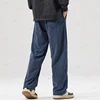 OUSSYU Brand Autumn Winter Men's Stripe Corduroy Pants Elastic Waist Drawstring Straight Thick Outdoors Loose Casual Trousers 5