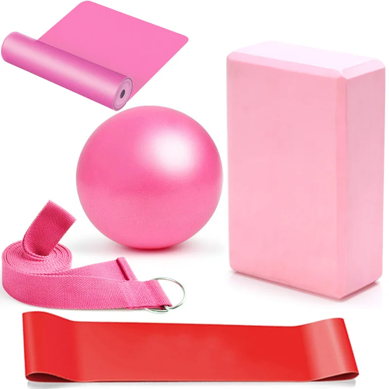 Yoga Ball 5-piece Set Yoga Bricks, Stretching with Latex Pulling Towel, Resistance Ring, Fitness Equipment 25cm Ball