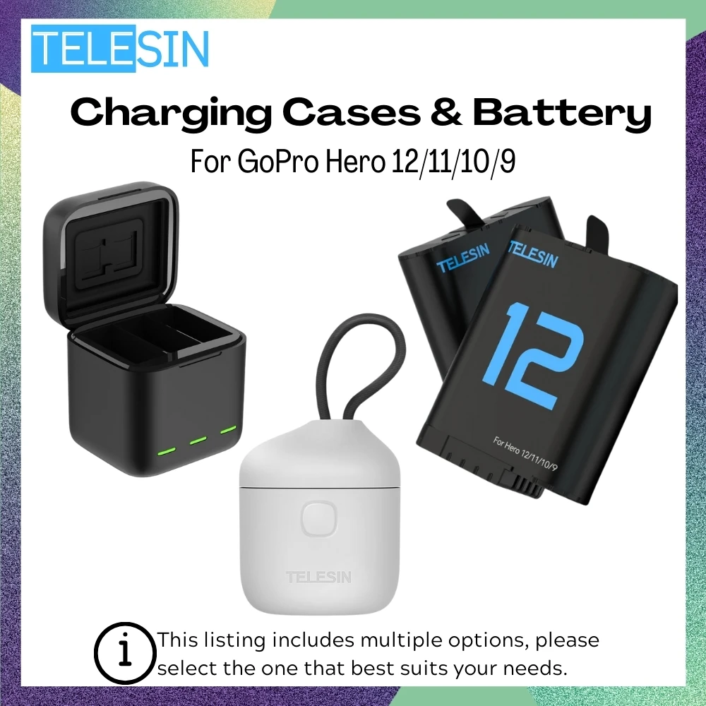 Action Camera Accessory TELESIN For GoPro Hero 12 Battery Charger 1750mAh Charging Case TF Card Storage Box For GoPro Hero 9 10 11 12 Power Accessories