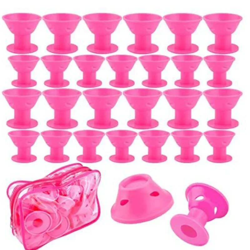 Pink Blue Silicone Hair Curler Soft Rubber Hair Care Rollers No Heat Styling Tool 20PCS
