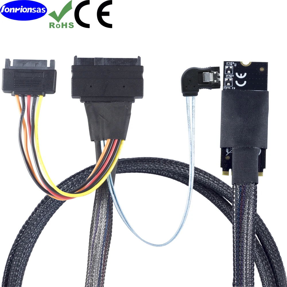 Печатная плата M.2(M-Key) к стандарту U.2 SFF-8639 SDD с SATA 15P male и 7P SATA прямоугольный женский кабель