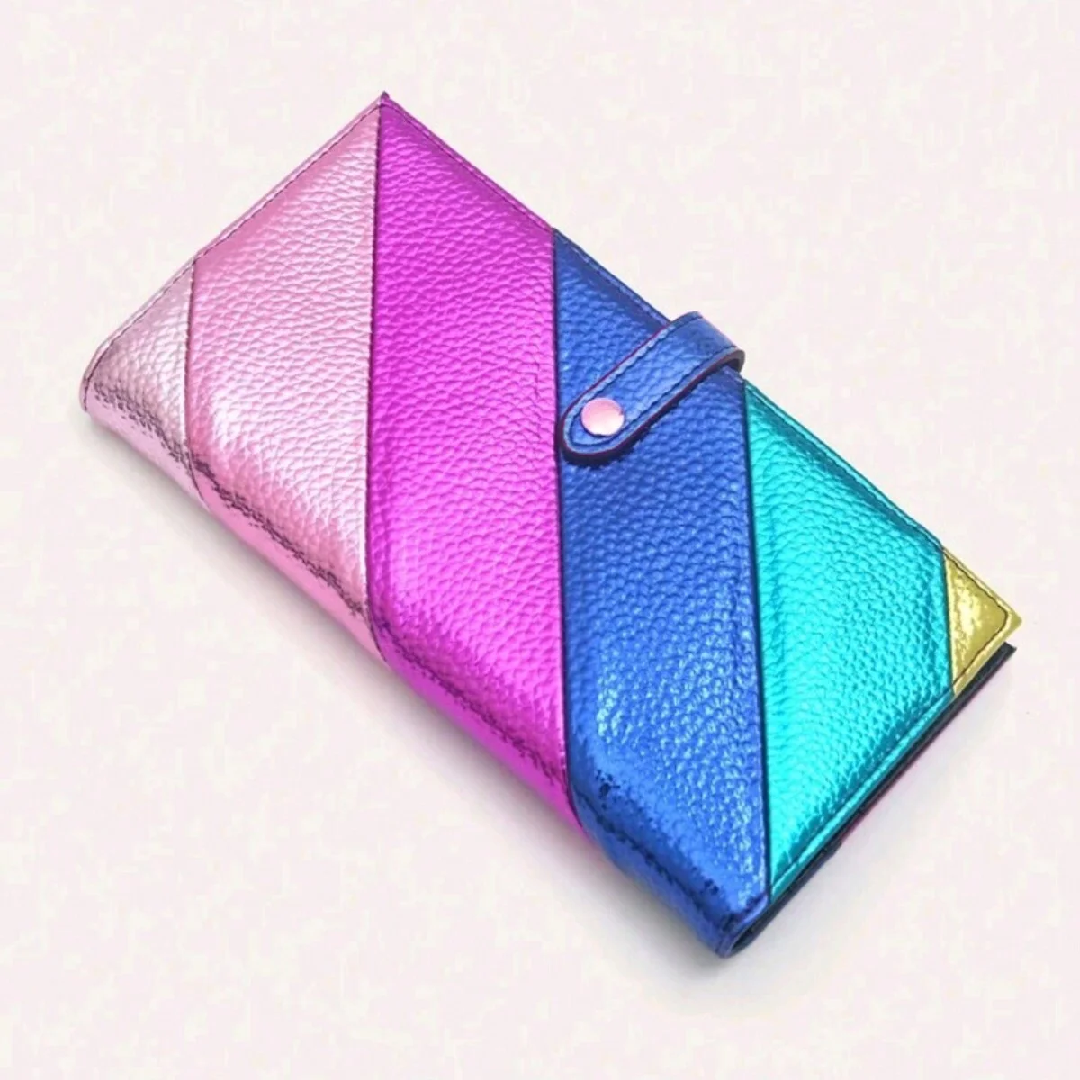 Damenmode, elegant, PU-Leder, lange Geldbörse, bunte Streifen, Nähte, Reißverschlusstasche, Kartenhalter, Bifold