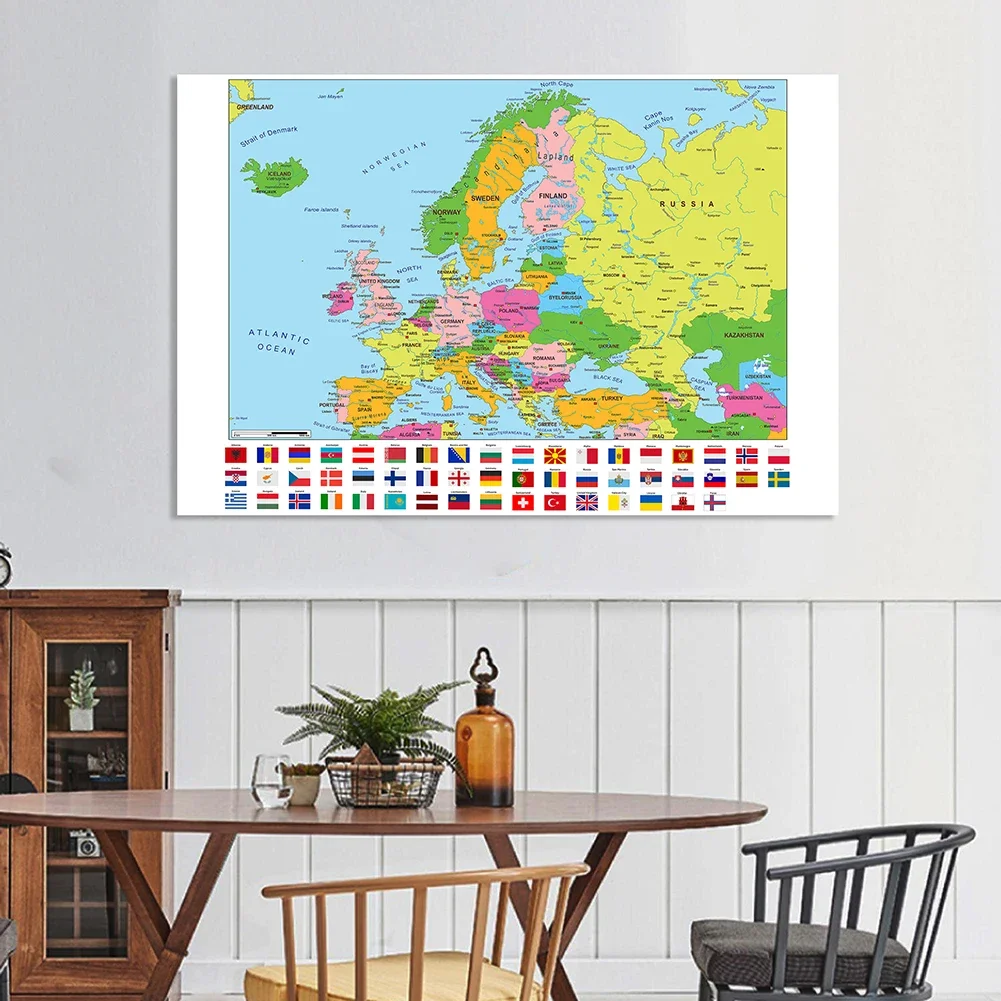The Europe Map 150*100cm Non-woven Canvas Painting Vinyl Large Poster Wall Hanging Picture Home Decoration School Supplies