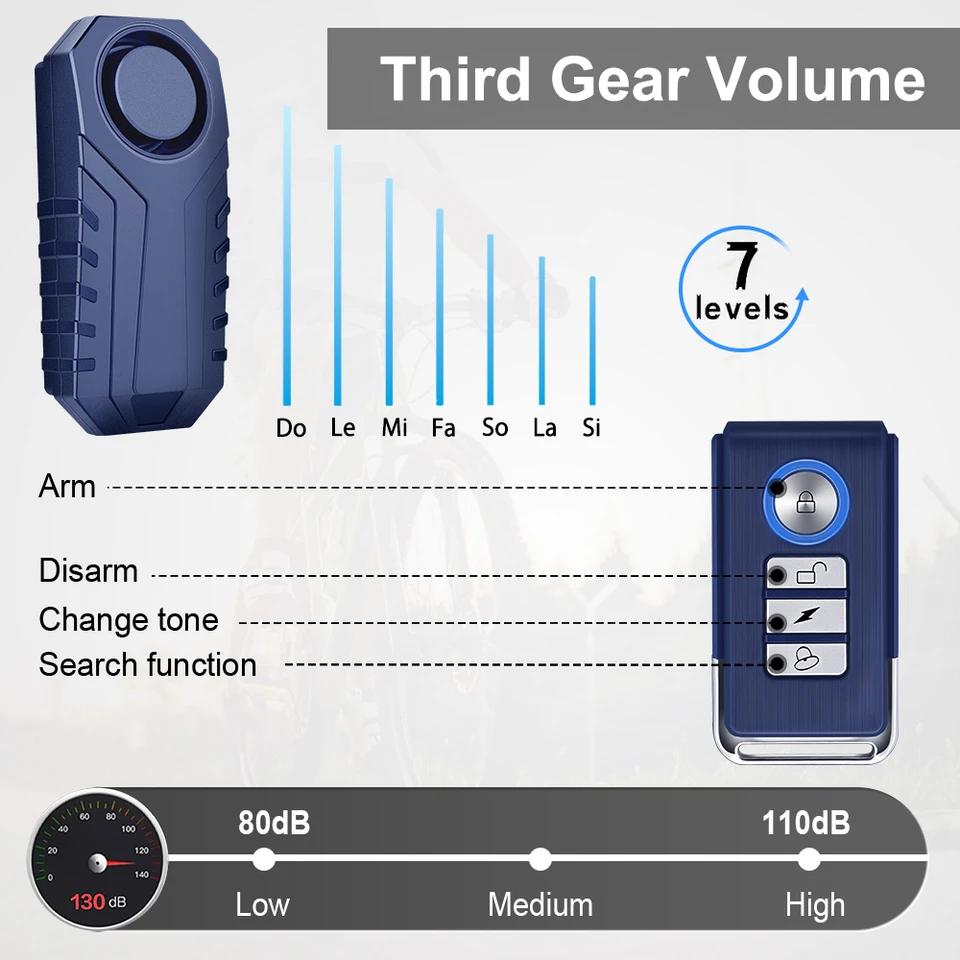 Alarme Antivol Pour Moto-Alarme De V&eacute;lo 113dB-Avec 2 T&eacute;l&eacute;command&eacute;e-Pour
